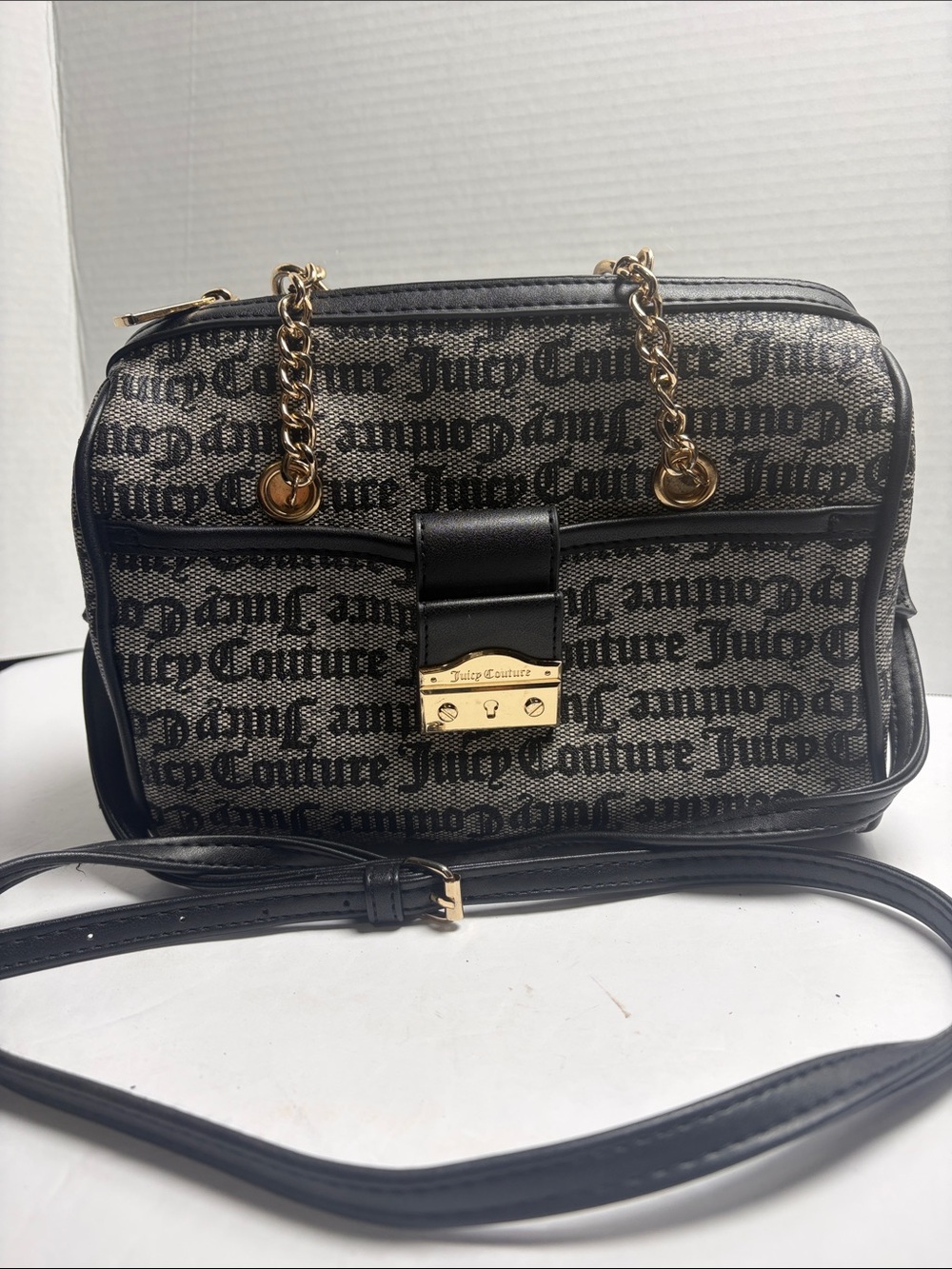 Juicy Couture Black Monogram Crossbody with Gold Chain
